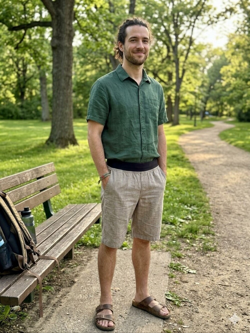 PrAna Beige Check Pull-On Shorts with Black Waistband